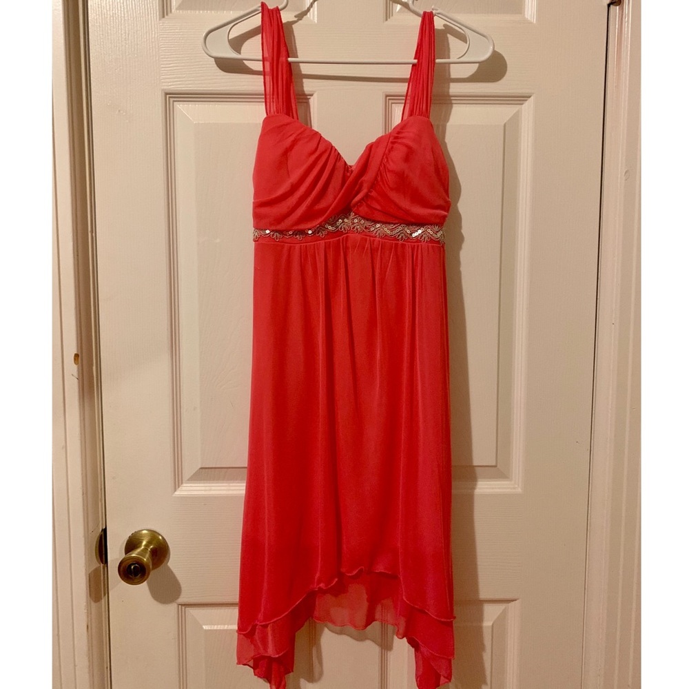 Peachy pink prom dress